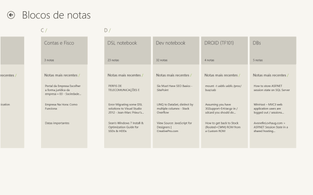 Evernote vista de blocos de notas