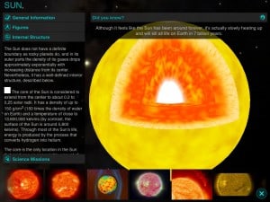Solar Walk - mostrando informações sobre o Sol
