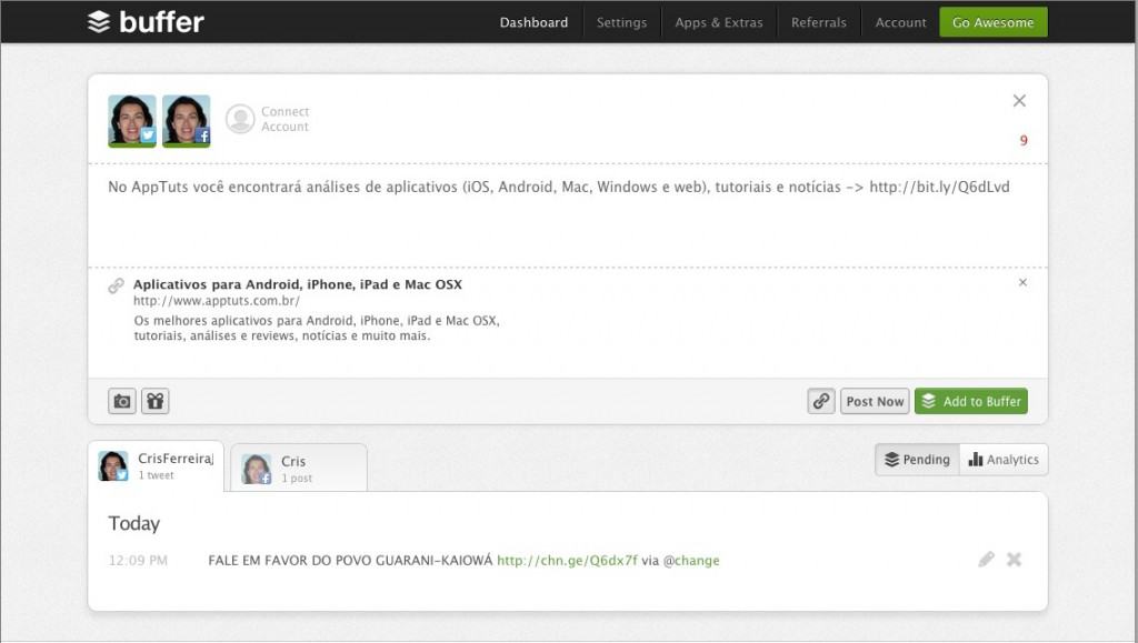 Buffer - enviando uma atualização