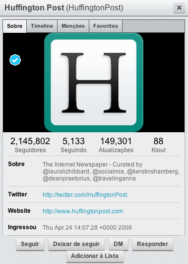 Hootsuite - informações de um usuário