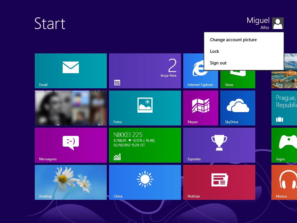 Iniciação ao Windows 8 Menu de sessão