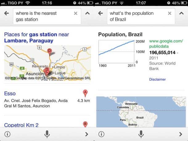 Pesquisa em inglês realizada no Pesquisa Google do iPhone.