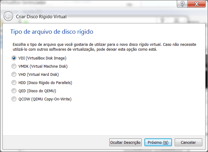 Windows 8 no Virtual Box tipo de disco