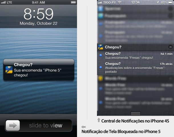 Notificações de estado da entrega no iPhone 4S e iPhone 5
