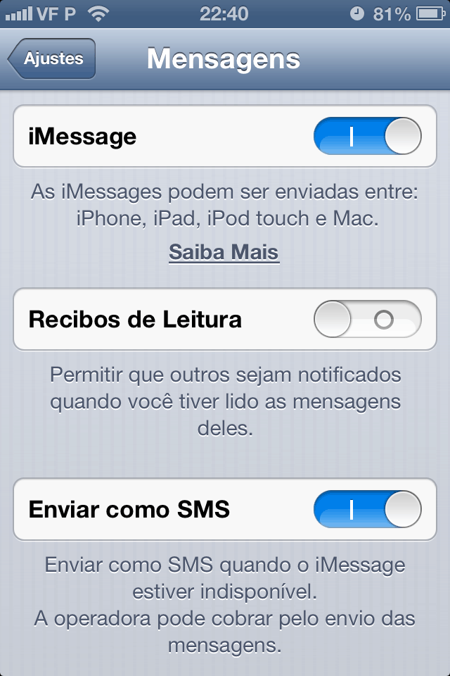 mensagem no iPhone do imessage