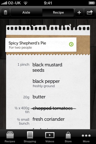 shopping no aplicativo jamie's recipes para android e ios