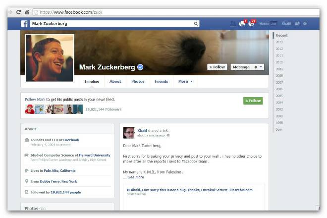 Perfil de Zuckerberg é invadido