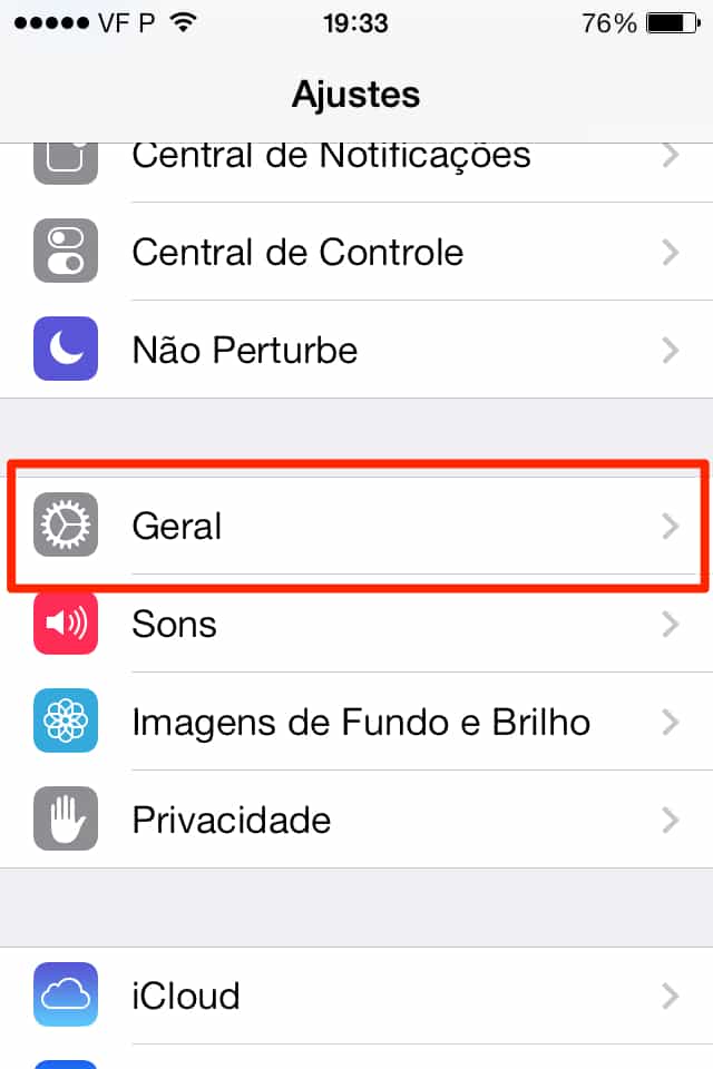 ios 7 botão geral