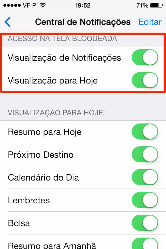 iOS 7 retirar a opção de visualizar mensagens