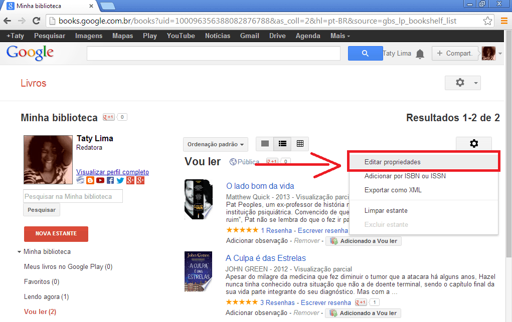 Configuração de estantes do Google Books