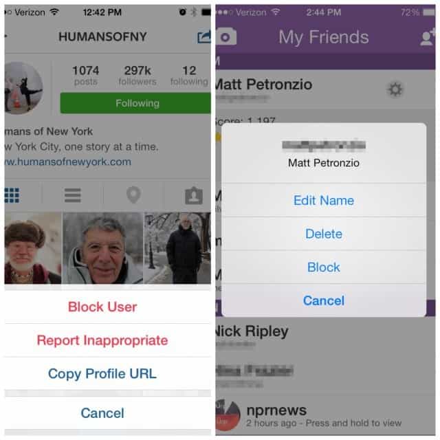 Instagram vs Snapchat bloquear ou reportar