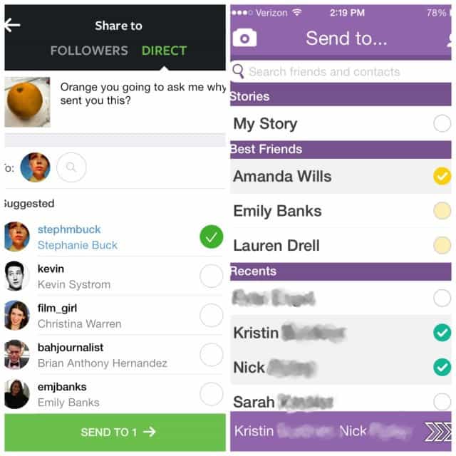 Instagram vs Snapchat enviar imagens