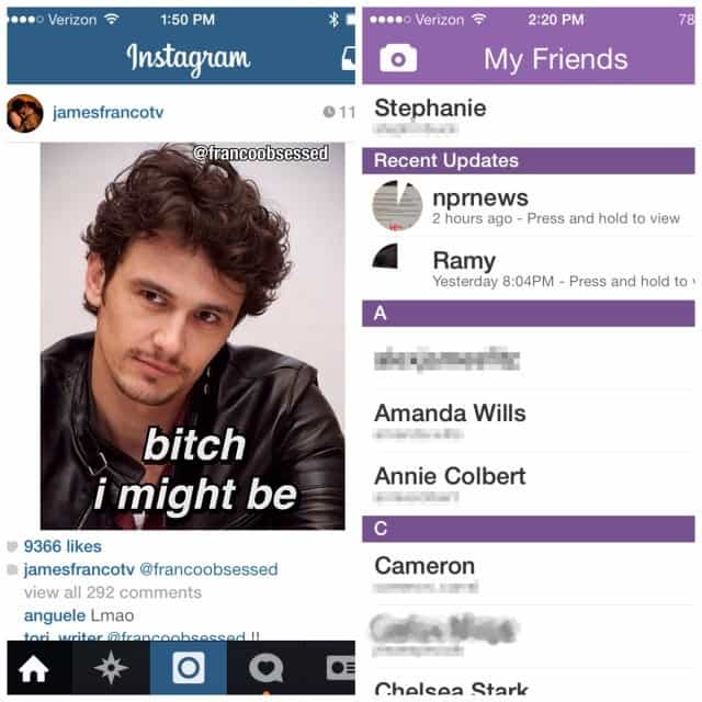 Instagram vs Snapchat feed de notícias