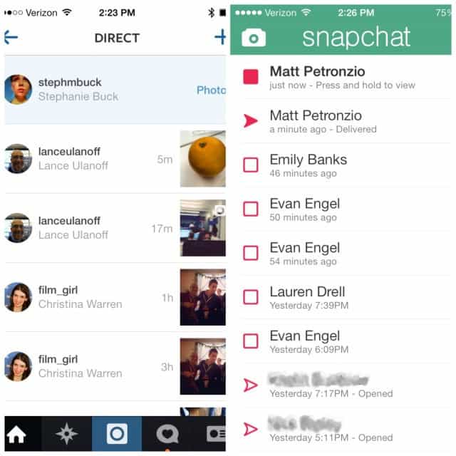 Instagram vs Snapchat receber uma imagem