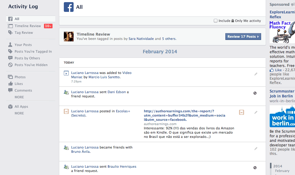 histórico de pesquisa do Facebook Search no Facebook