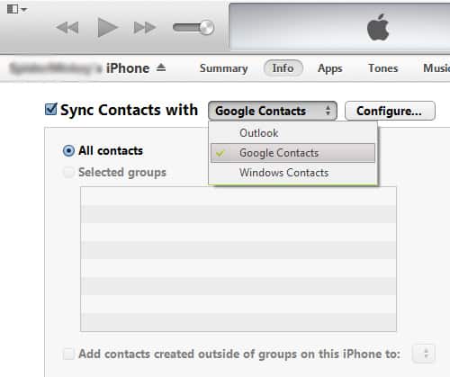 exportar os contatos do iPhone iTunes