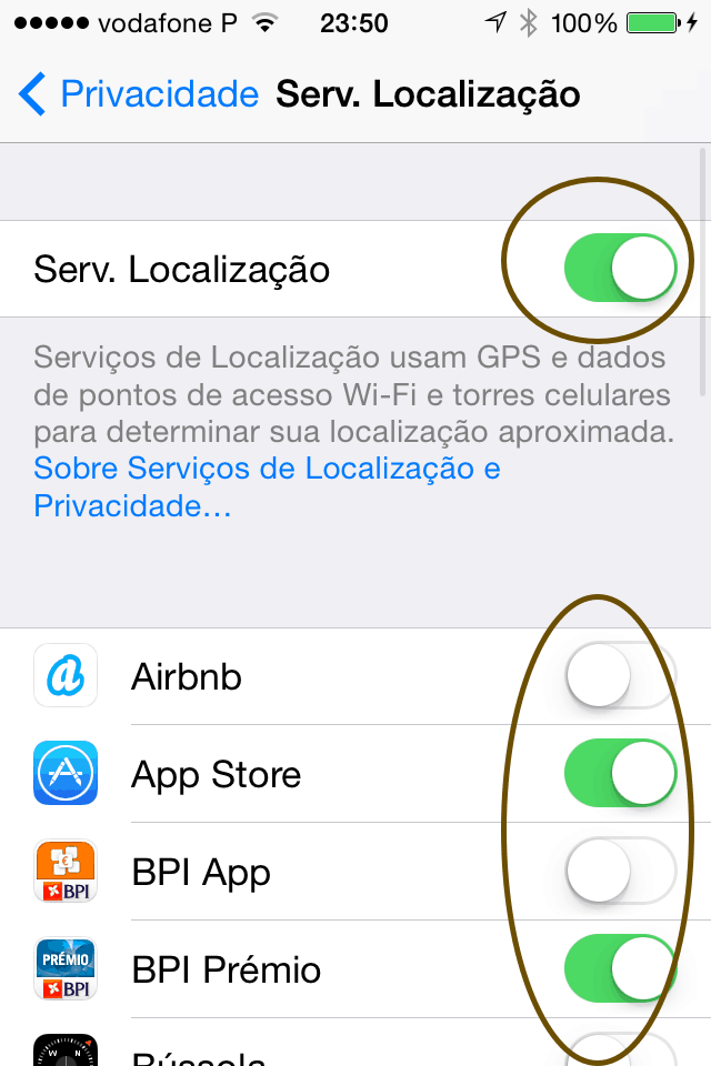 desativar serviço de localização no iPhone