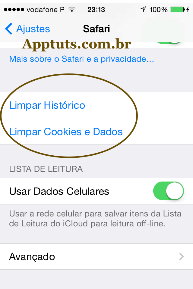 limpar histórico e limpar cookies