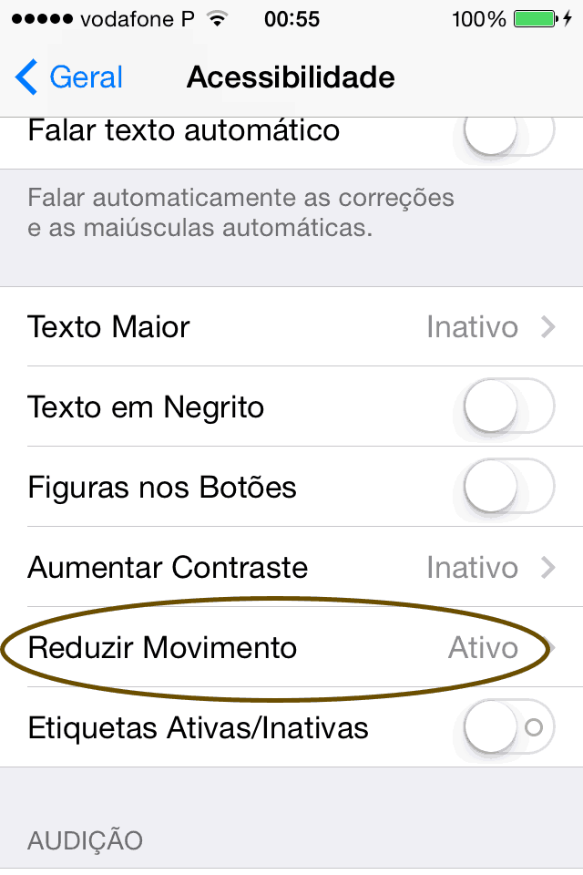 reduzir movimento no iPhone