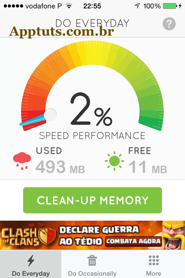 usando o cleaner no iPhone