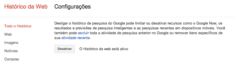 eliminar todo o histórico no google