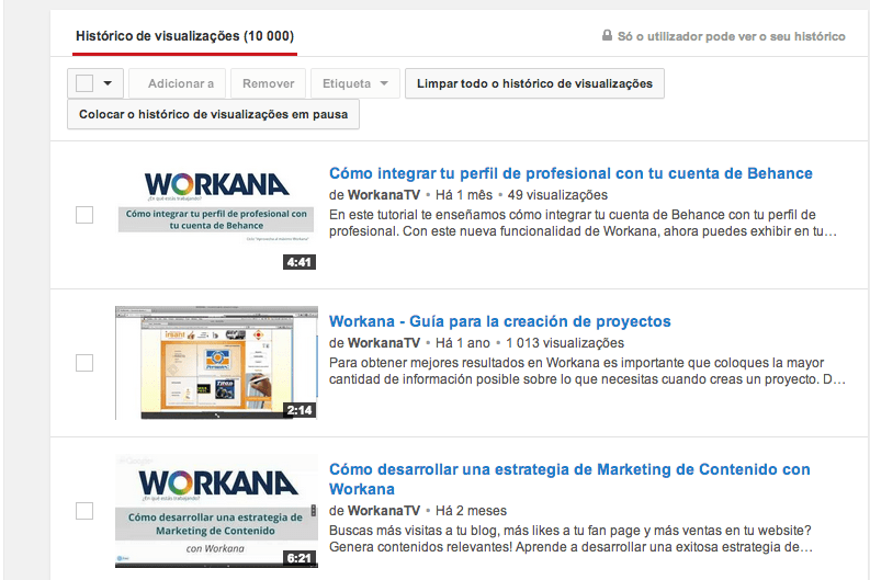eliminar todo o histórico de visualizações Youtube