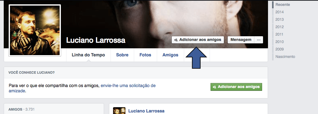 Seguir no Facebook Perfil sem o botão