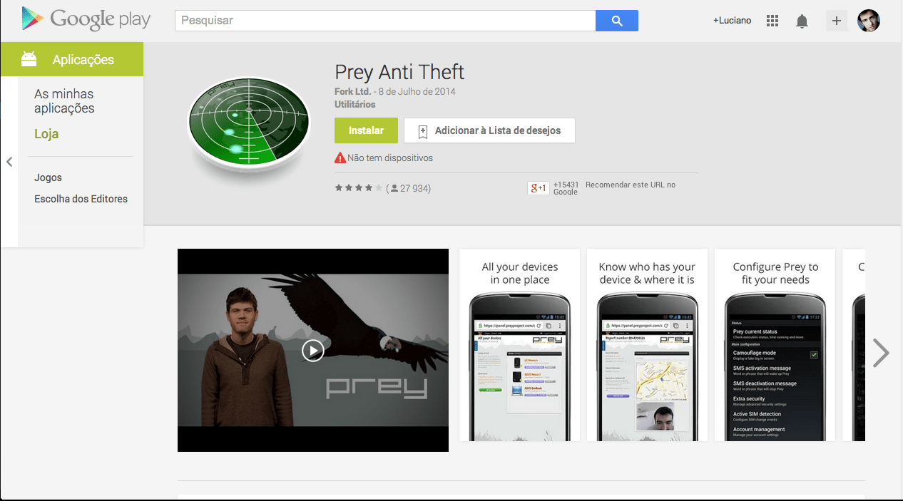 Android roubado Prey Anti Theft
