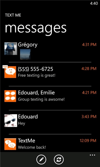 mensagens para Windows Phone TextMe