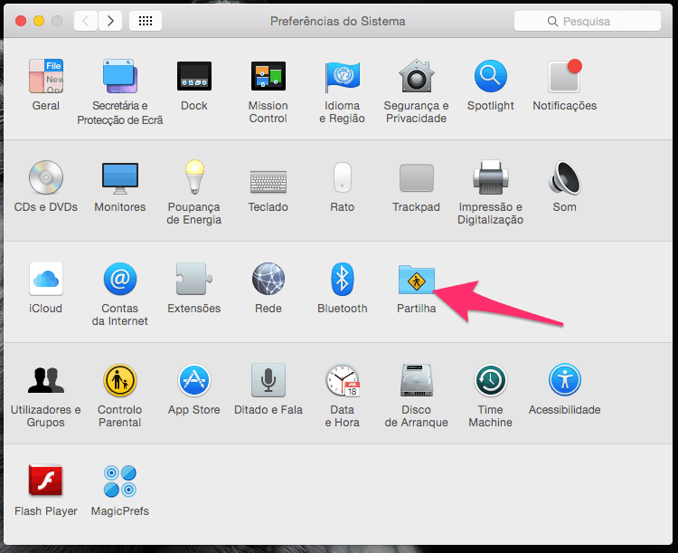 Opções de partilha no Mac