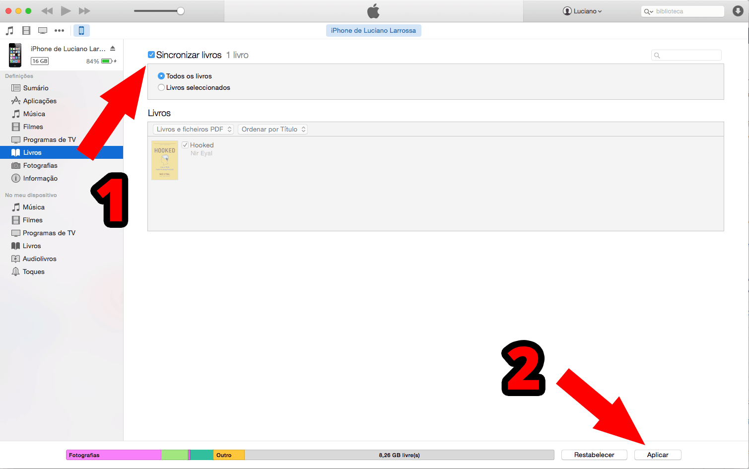 sincronizar os epubs com itunes