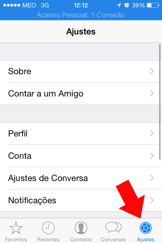 Ajustes do Whasapp no iPhone