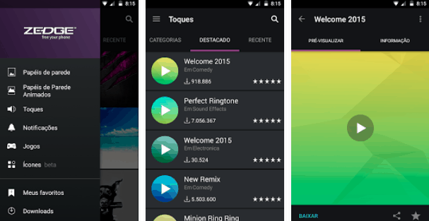 Zedge toques e fundos para Android