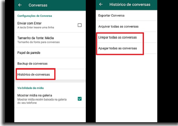 histórico de conversas