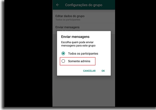 opções do whatsapp