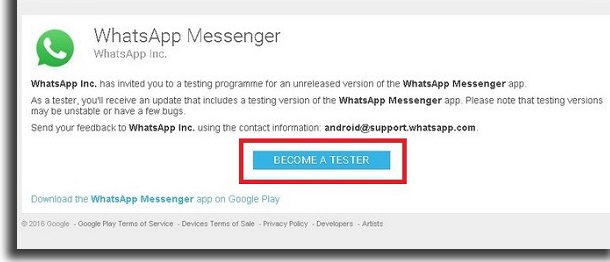 teste beta do whatsapp