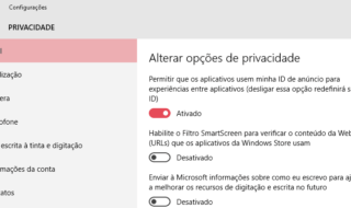configurações do Windows 10