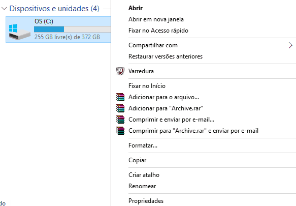 espaço extra no Windows 10