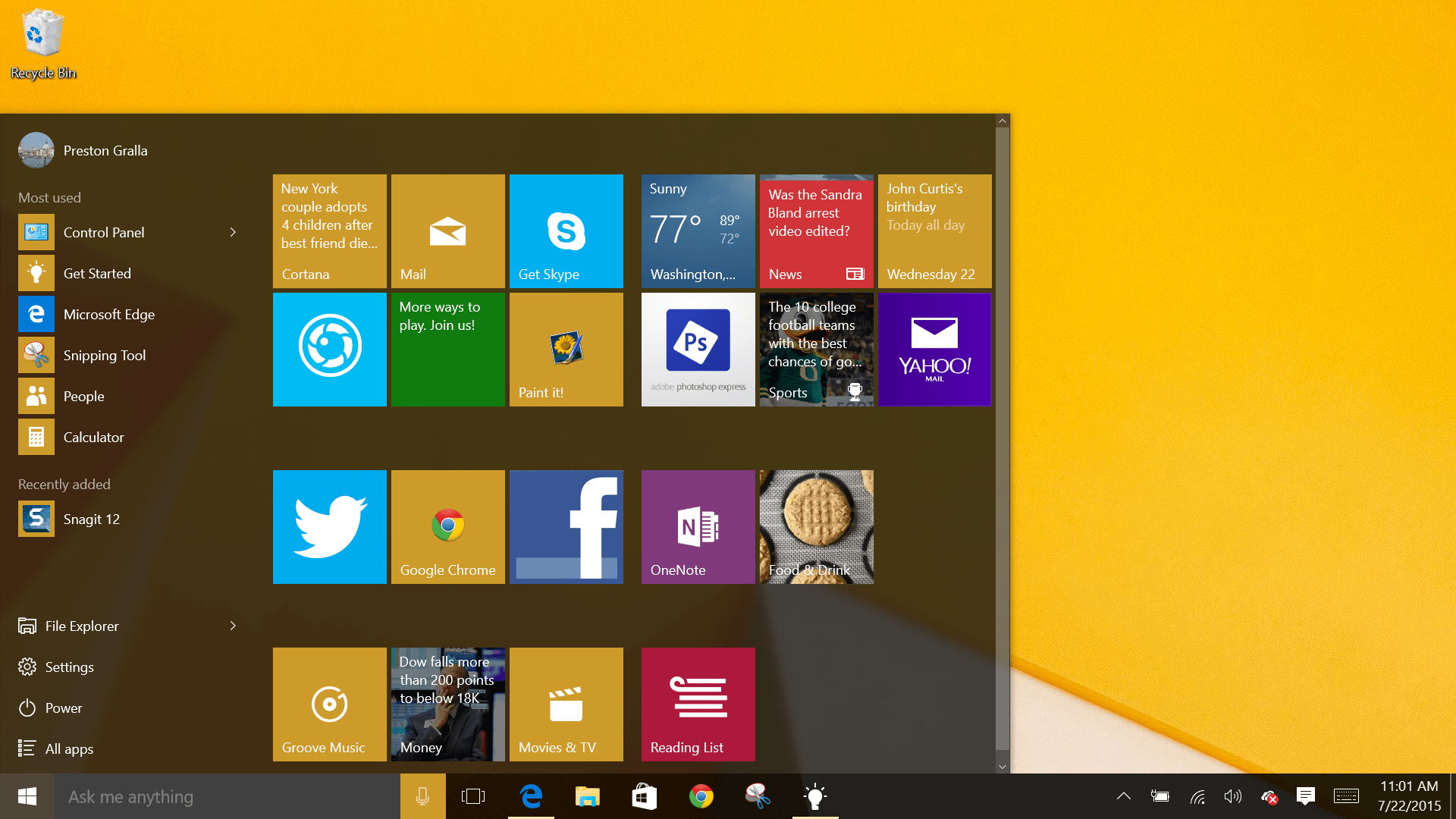 start menu on windows 10 