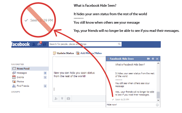 como desativar o aviso de mensagem visualizada no Facebook extensao
