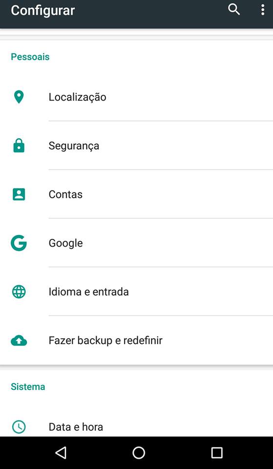 configurações Android