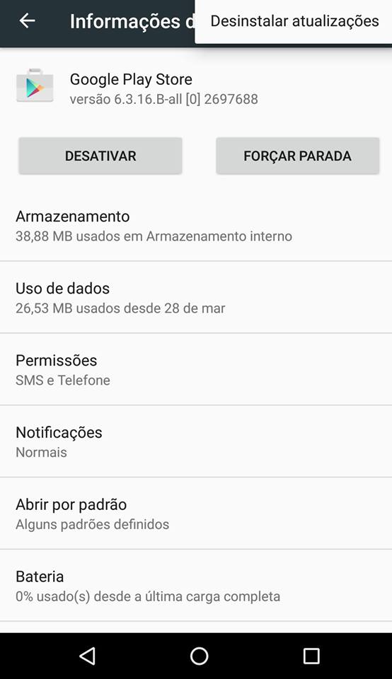 problemas do Google Play