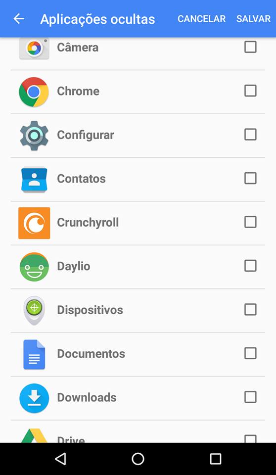 esconder aplicativos