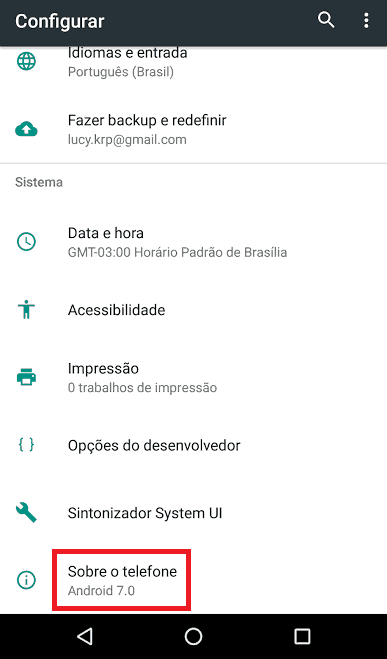 configurações android