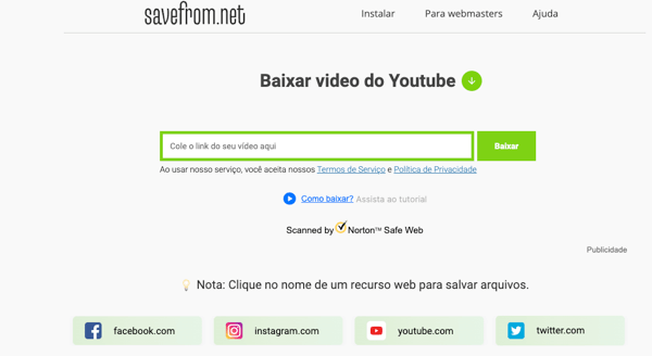 Savefrom Net site para baixar videos