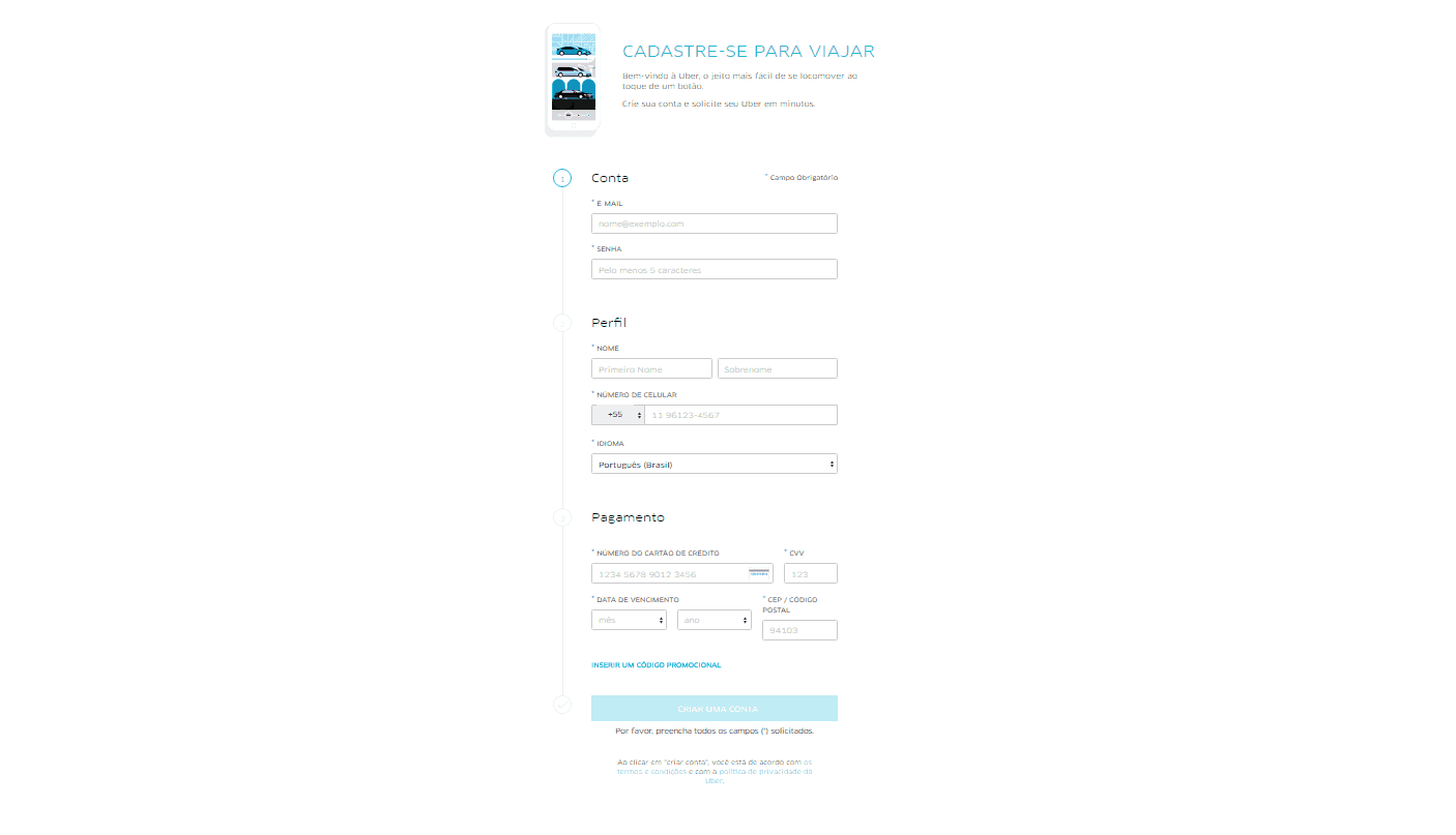 como usar o Uber web