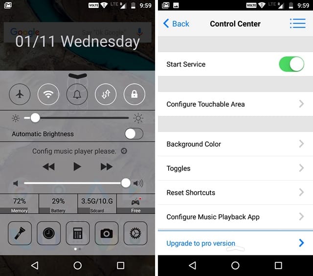 painel de controle ios