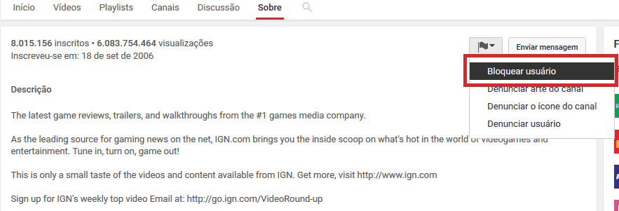 bloquear canal do youtube