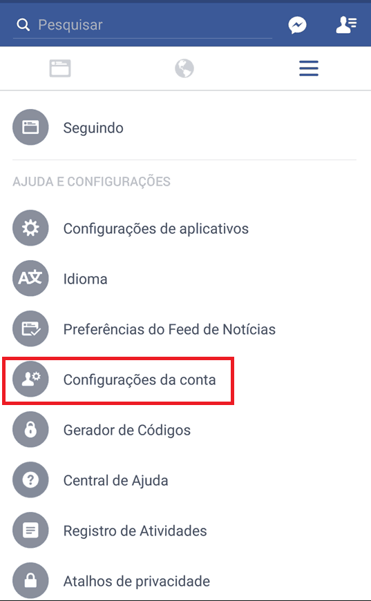 configurações facebook
