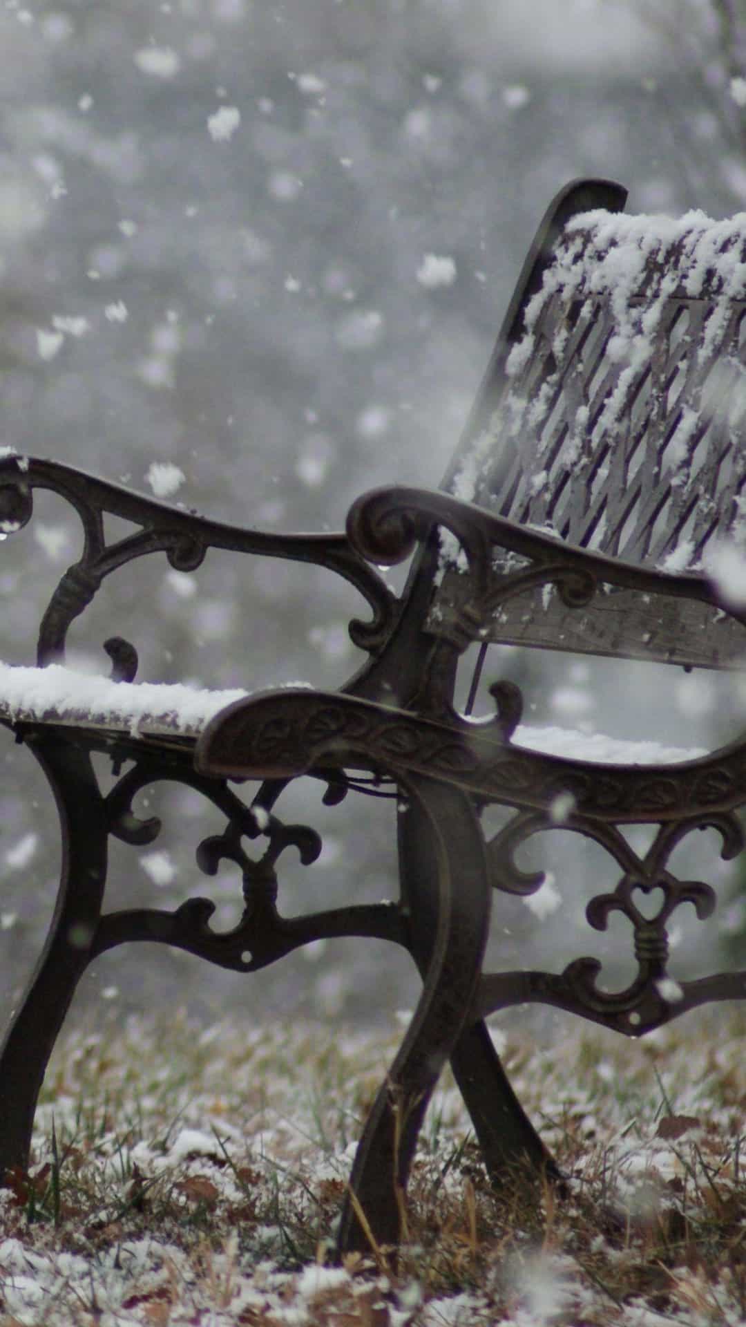 Falling Snow Iron Bench Android Wallpaper